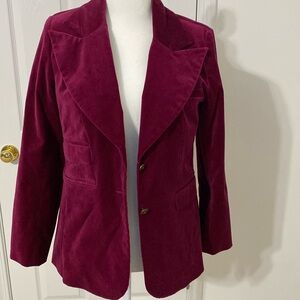 DG2 Diane Gilman Rich Burgundy Whimsical Velvet Blazer